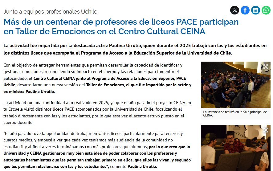 Más de un centenar de profesores de liceos PACE participan en Taller de Emociones en Centro Cultural CEINA