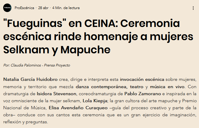 «FUEGUINAS» en CEINA: Ceremonia escénica rinde homenaje a mujeres Selknam y Mapuche.
